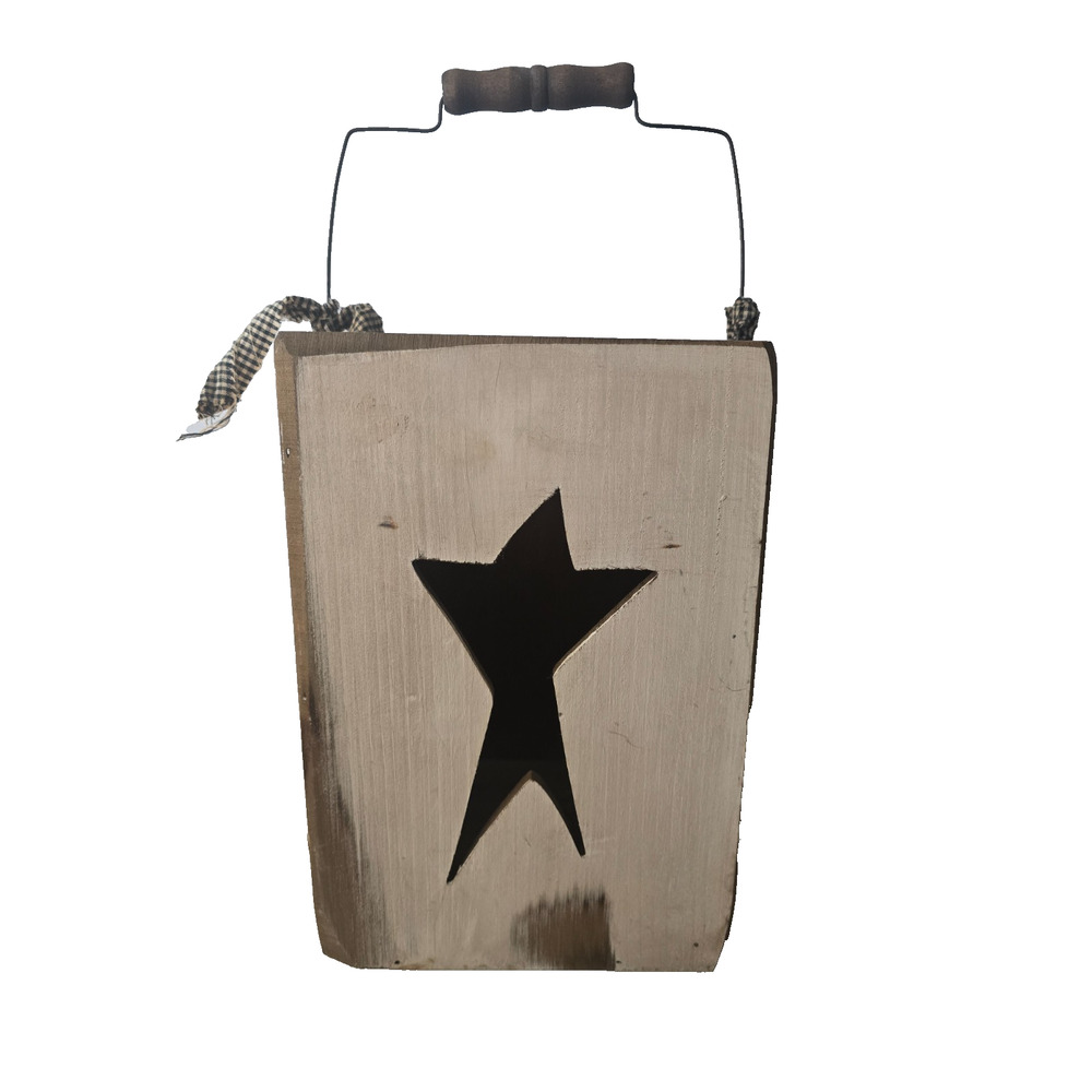 Primitives by Kathy Wooden Star Lantern w/ Wire Wood Handle